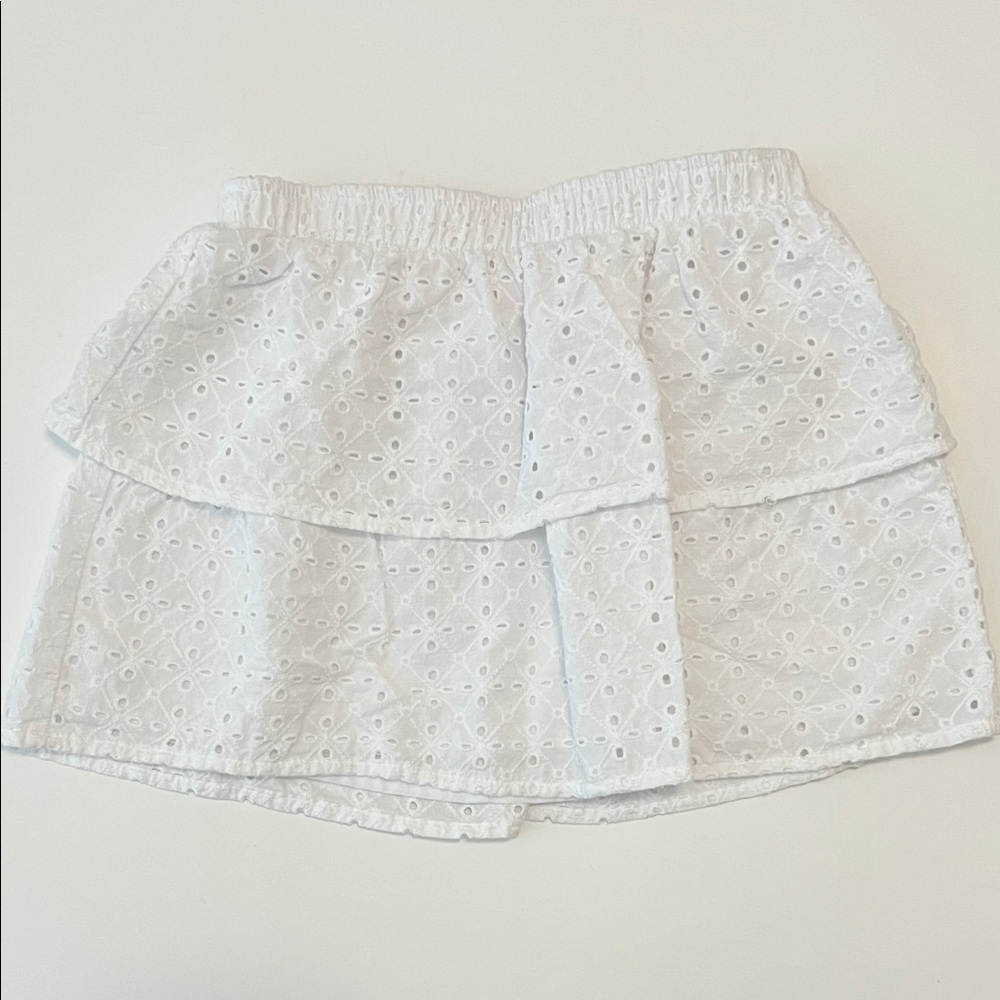 Wonder Nation Girls White Cotton Eyelet Tiered Ruffle Skirt Size S (6-6X)